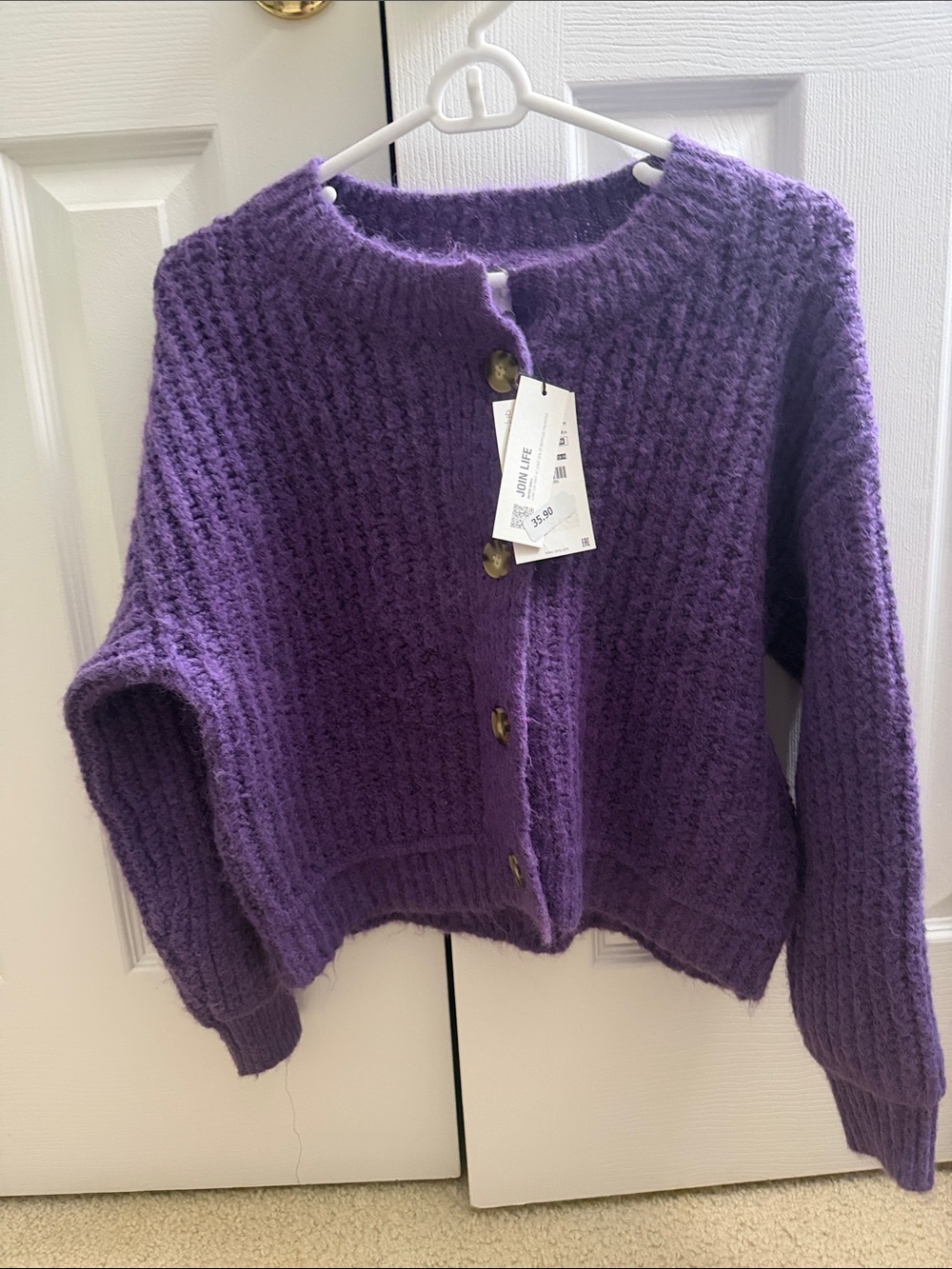 Zara Kids Purple Chunky Knit Button-Front Sweater